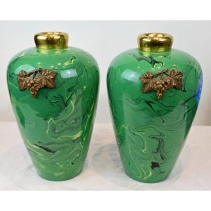 Pair Of Marbled Ceramic Vases - Italy 1950s